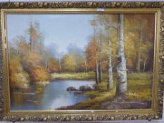 An oil on canvas of a Dutch canal style