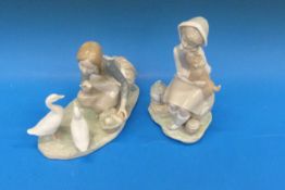 Two Lladro figures, Food for Ducks 4849