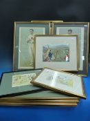 A group of framed cricket and rugby rela