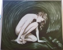 A giclee print on green background of a