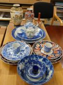 A collection of Imari and blue and white