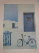 A pair of prints, one of a beach, the ot