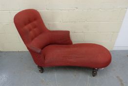 A 19thC sprung and upholstered chaise lo