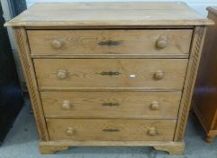 A pine chest of four long drawers (width