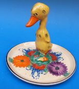 A Clarice Cliff Bizarre duck cruet stand