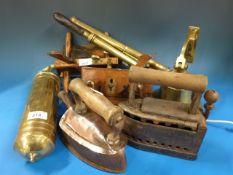 A mixed lot of plough planes, a bell, an