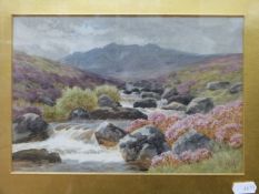 Watercolour of a moorland landscape 17x2