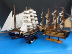 Four models of sailing ships