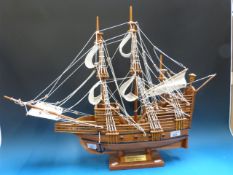 A rigged wooden model of the Mayflower
