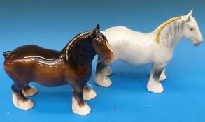 Two Beswick shires, in grey and brown co