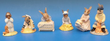 Six Royal Doulton Bunnykins figures