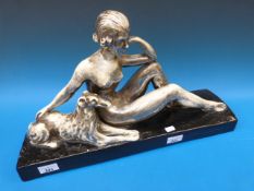 An Art Deco reclining nude with Borzoi d