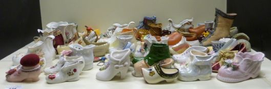 A collection of decorative ceramic shoes