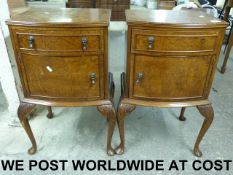 A pair of burr walnut bedside cabinets w