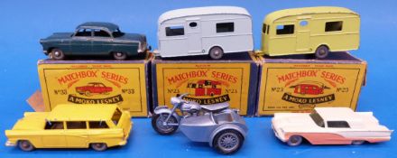 Six Matchbox diecast model vehicles (thr