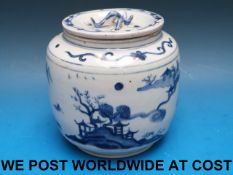 A Japanese Arita blue and white jar and