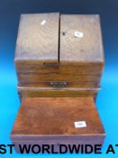 19thC fitted stationery box, oak wooden