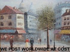 Oil on board of Parisian street scene (s