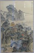 Two Chinese brush paintings, one of buil