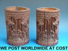 A pair of Chinese bamboo brush pots each