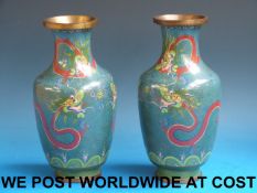 A pair of 19thC Chinese cloisonne vases