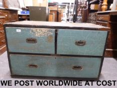 A painted 19thC campaign chest with iron