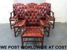 Set of six leather upholstered carver ch