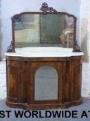 A 19thC walnut inlaid credenza with marb