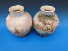 A pair of large 19thC / 20thC hand-paint
