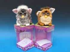 Two c1980 Furby toys, one grey and one b