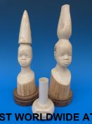 Two African carved ivory busts, a small