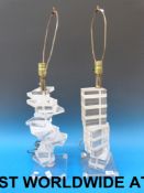 Two studio laminated perspex lamp stands
