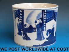 A Chinese brush pot with blue and white