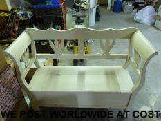 A painted Scandinavian style pine bench