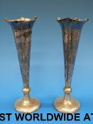 A pair of Chinese silver flared vases wi