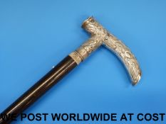 A Chinese silver topped cane with bamboo