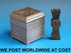 A Chinese Paktong opium box with chased