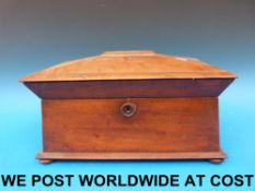A 19thC mahogany sarcophagus-shaped tea