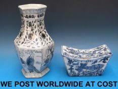 A Chinese blue and white hexagonal vase