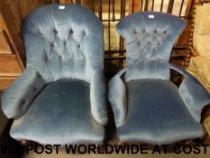 A pair of 19thC button-back salon chairs