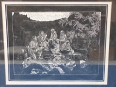 Horace Gerrard woodcut of a group of peo