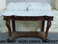 A 19thC mahogany marble-topped wash stan