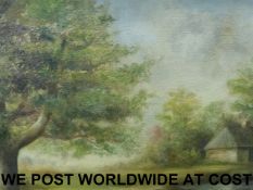 Two oil paintings of woodland scenes, a