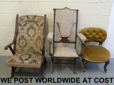 Three various chairs including a low nur