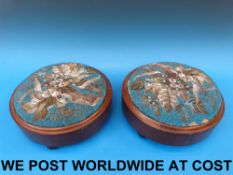 A pair of 19thC circular beadwork footst