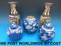 A pair of Chinese crackle glaze vases wi