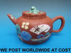 A Chinese Yixing teapot with enamelled d