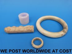 A lavender jadeite archer's ring, a jade