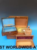 A mahogany box, treen butter press with
