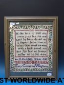 A framed Victorian needlework sampler by